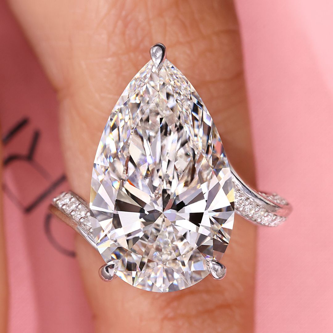 10-carat lab-grown diamond ring in white gold on a pink background