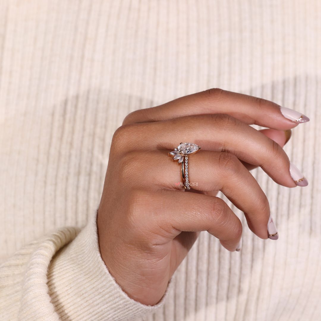 Marquise Cut Moissanite featured in a unique bridal set design.