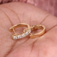 Yellow Gold Diamond Hoop Earrings Round Stone