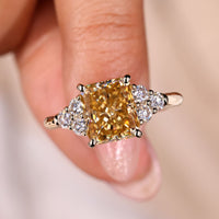 Champagne Color Moissanite Ring in Radiant Cut