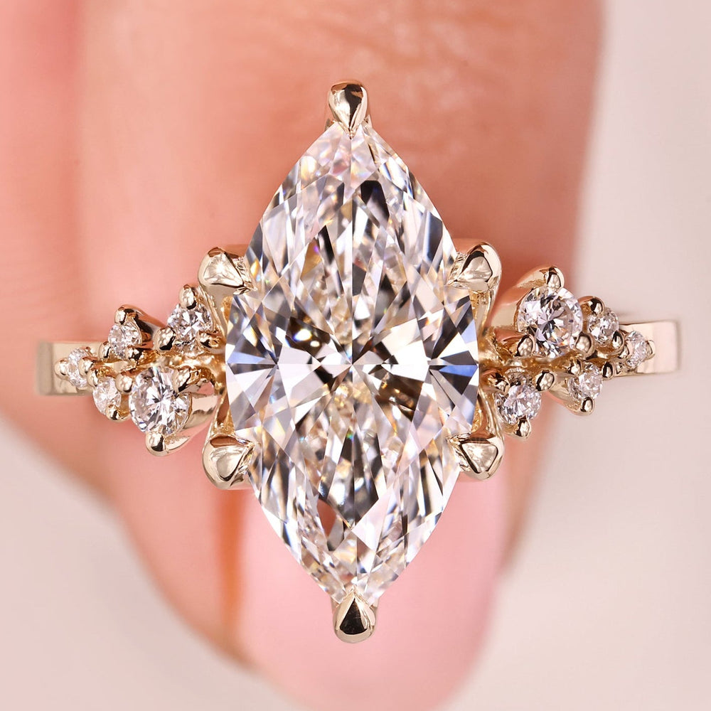 Marquise diamond engagement ring crafted with lab grown stones.