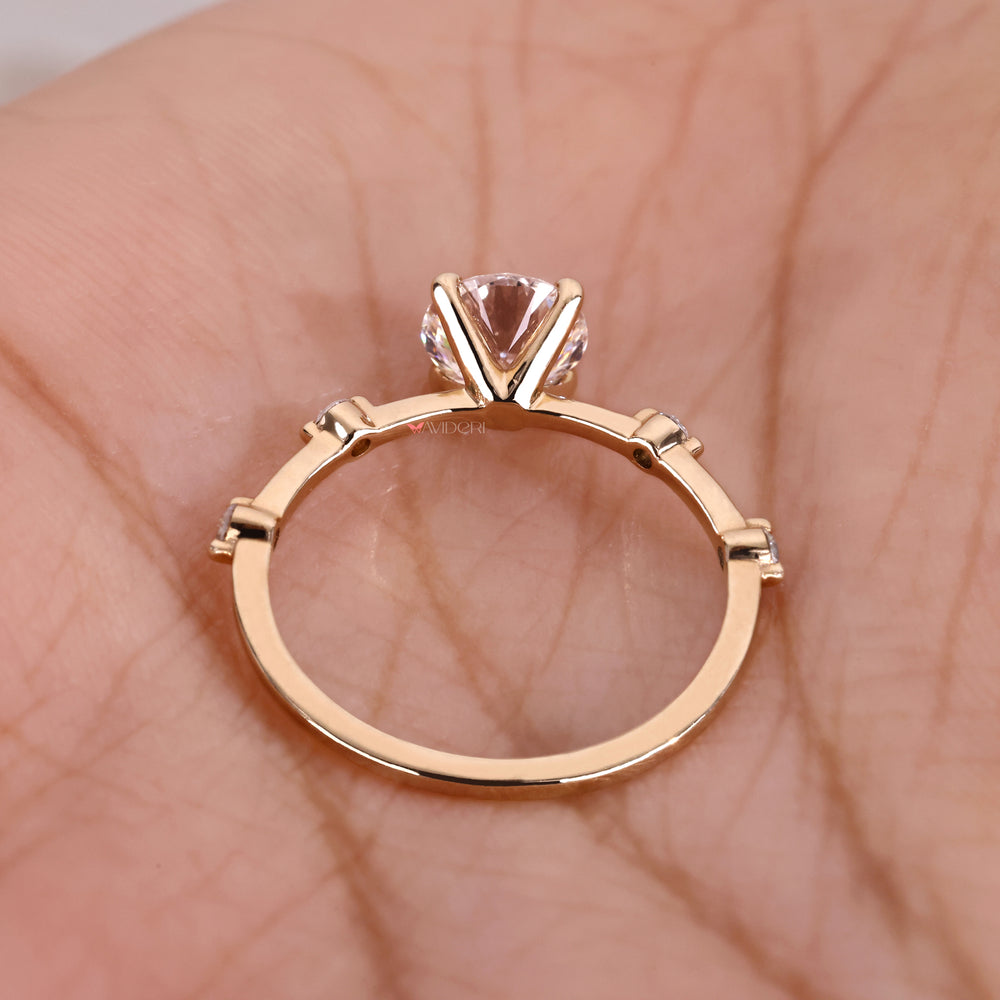yellow gold ring round diamond engagement ring handmade jewelry
