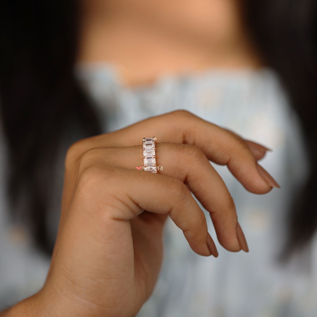 Rose gold wedding band delivers warmth and sophistication with a polished finish.

