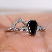 Coffin Ring With Curved Milgrain Wedding Band