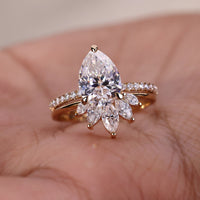 Pear Engagement Ring With Wedding Band In Crown Style