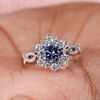 Moissanite Cluster Ring With Dark Royal Blue