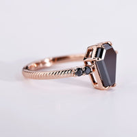 Coffin Black Engagement Ring Milgrain Setting In Rose Gold