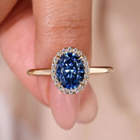 Oval Cut Moissanite Dark Blue Ring