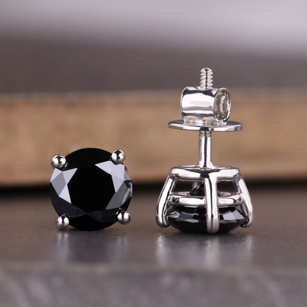 Black moissanite earrings set in a beautiful white gold stud earring.