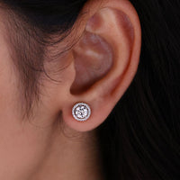 Round Cut Halo Moissanite Earrings In White Gold