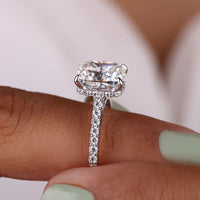 Cushion Moissanite Ring Hidden Halo Setting