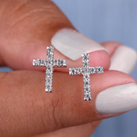 Round Cut Moissanite Stud Earrings with Cross Inspired Design