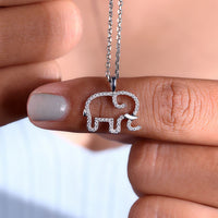 Round Cut Elephant Pendant In White Gold