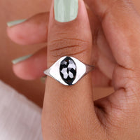Black Oval Rose Cut Ring Solitaire Setting
