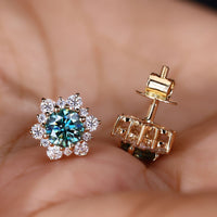 Cyan Blue Cluster Flower Earrings