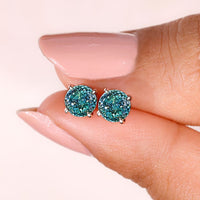 Portuguese Cut Cyan Blue Moissanite Earrings  In Rose Gold