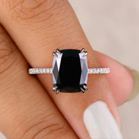 Black Cushion Cut Engagement Ring - Hidden Halo Design