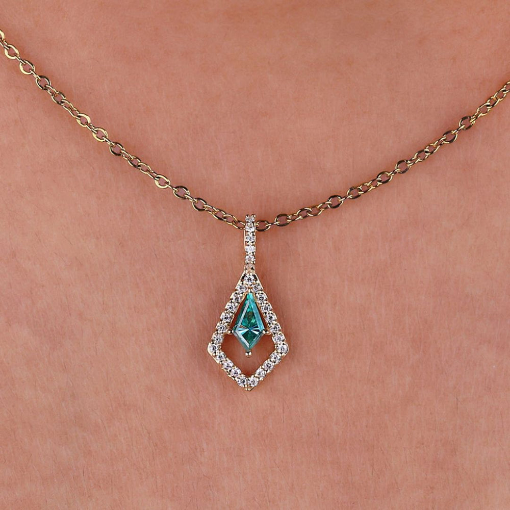 Halo pendant with tear drop design and round cut center.