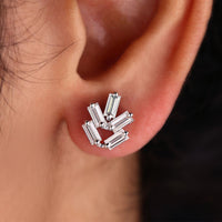 Cluster Baguette Earrings In White Gold