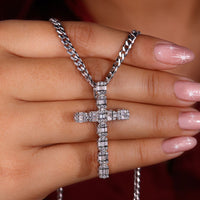 Round and Baguette Cut Moissanite Pendant with Cross Inspired Design
