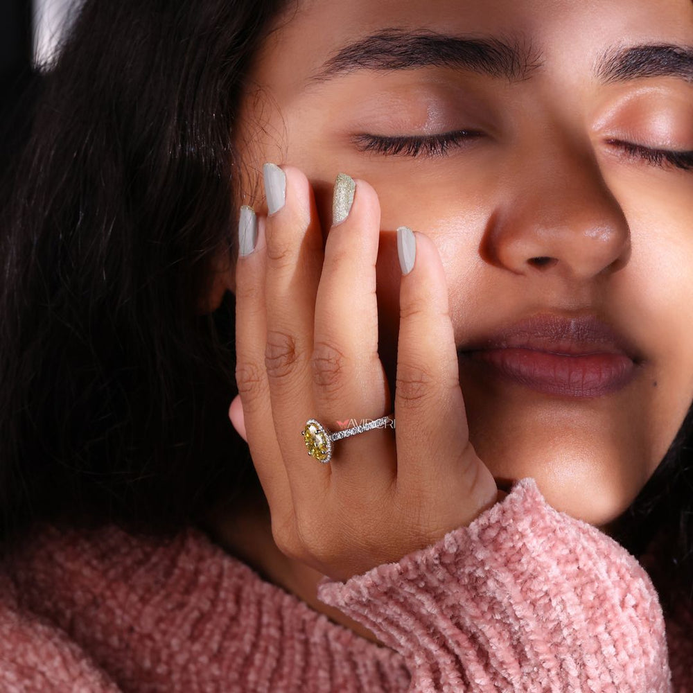 Pave setting ring featuring intricate diamond detailing for elegance.
