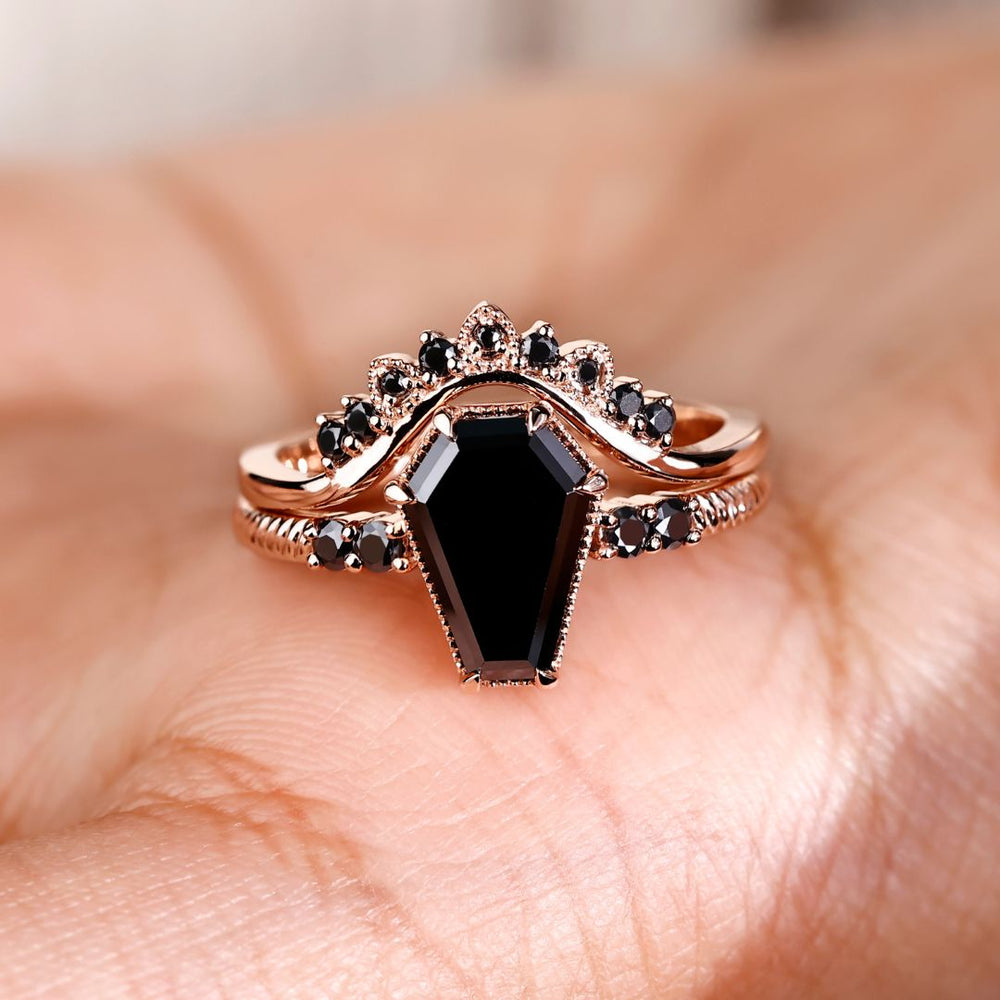 Coffin engagement ring with a stunning coffin ring design.