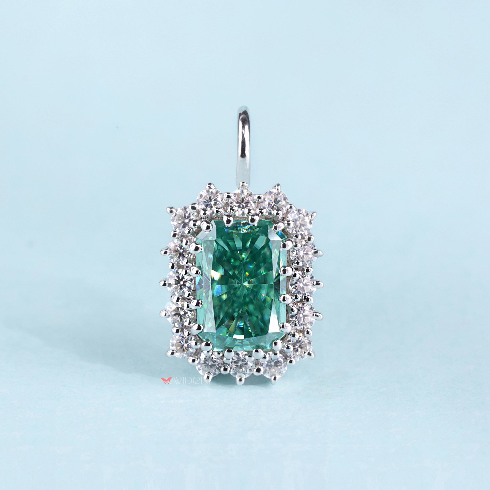 Radiant cut moissanite pendant offers exceptional brilliance and modern elegance.