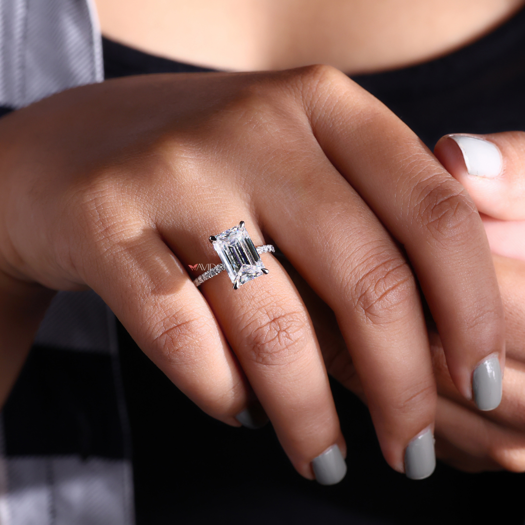 Emerald Cut Hidden Halo Moissanite Ring