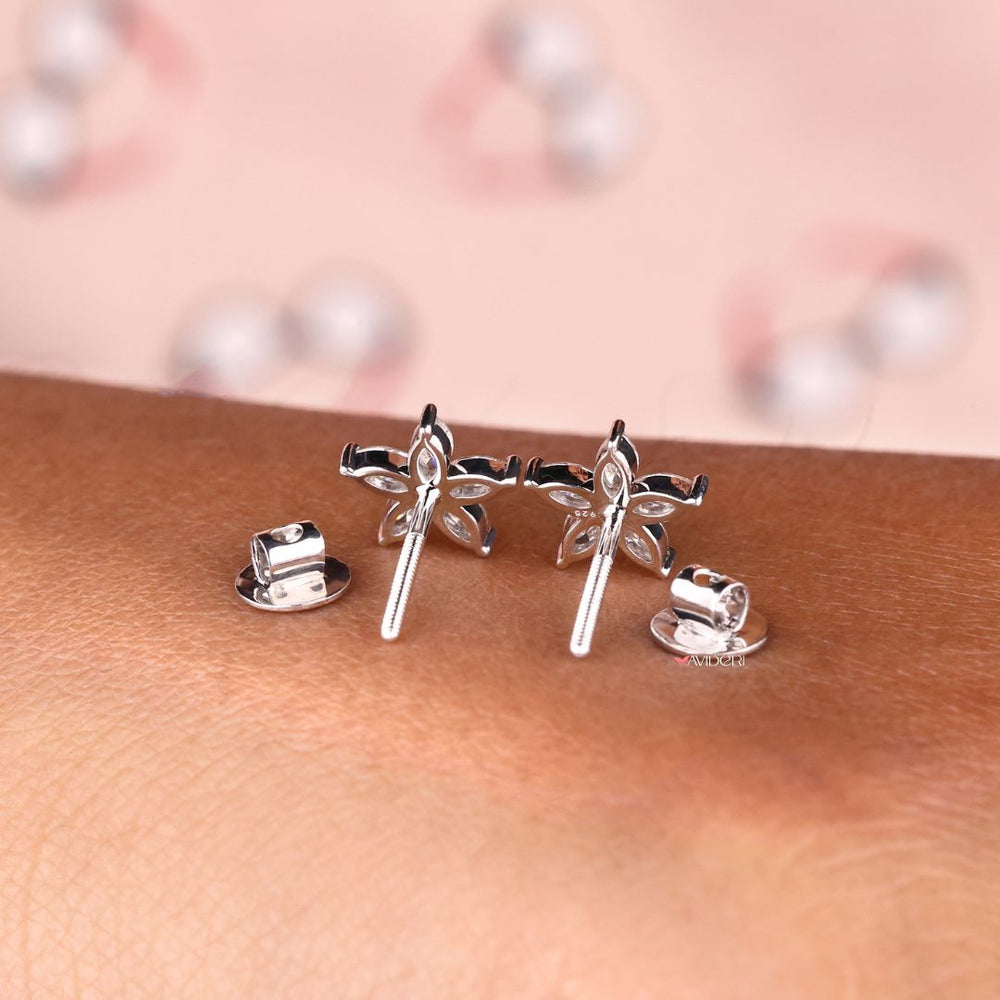 Moissanite stud earrings in Marquise cut with screw back earrings for secure wear.