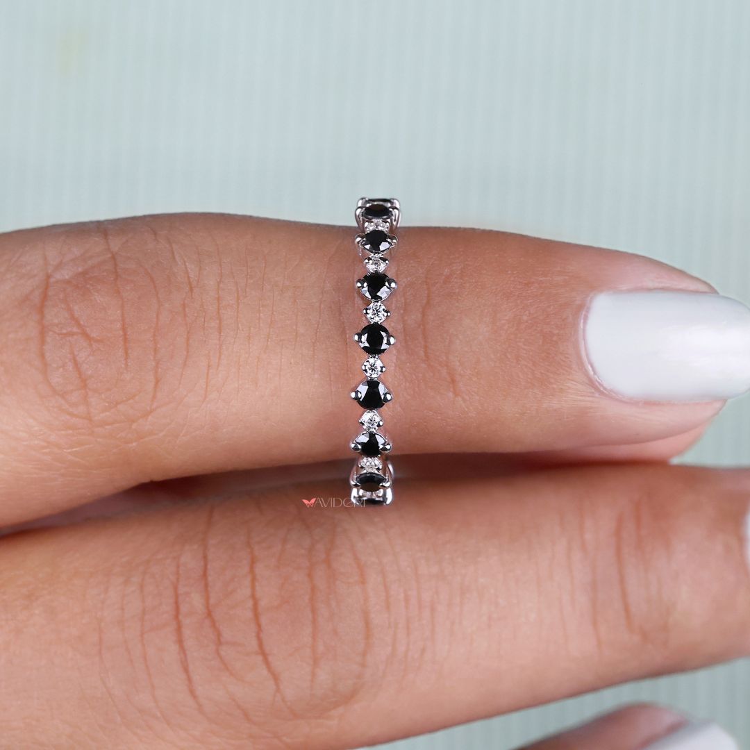 White and black Moissanite Band, handmade Band, handmade jewelry
