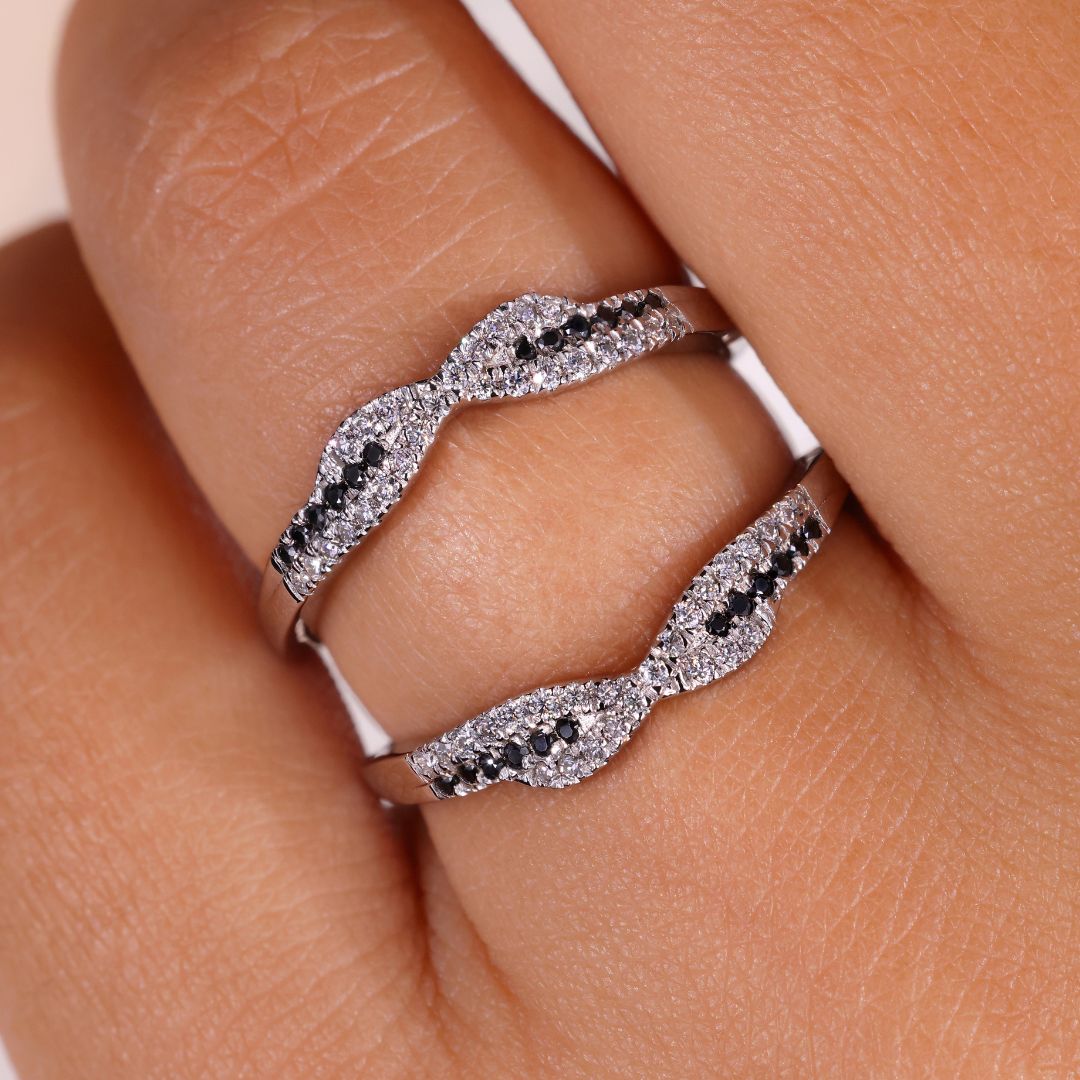 The wrap guard wedding band adds style and extra protection.