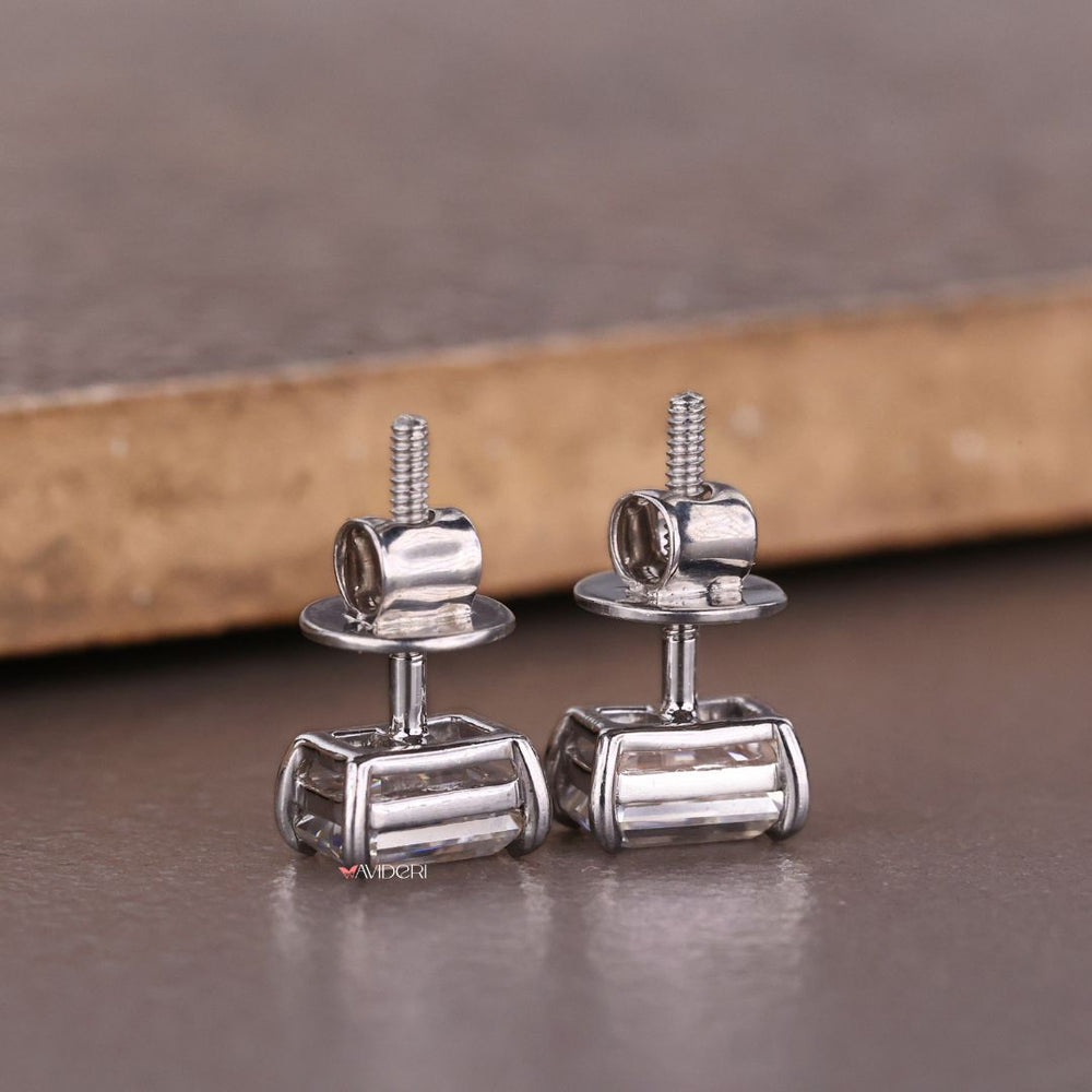 White gold moissanite earrings offer sleek elegance and shine.