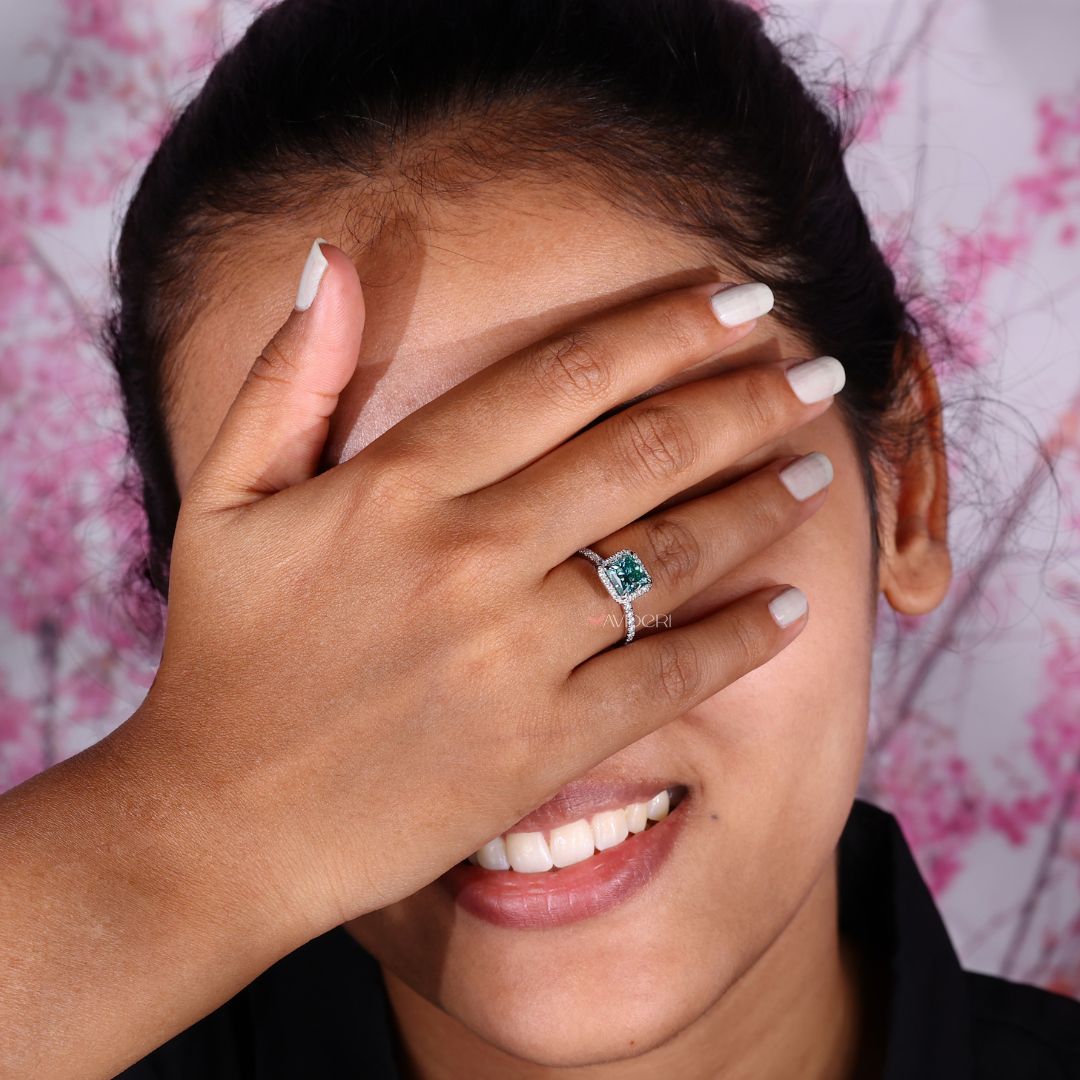 Princess engagement ring, pave set ring, handmade jewelry
