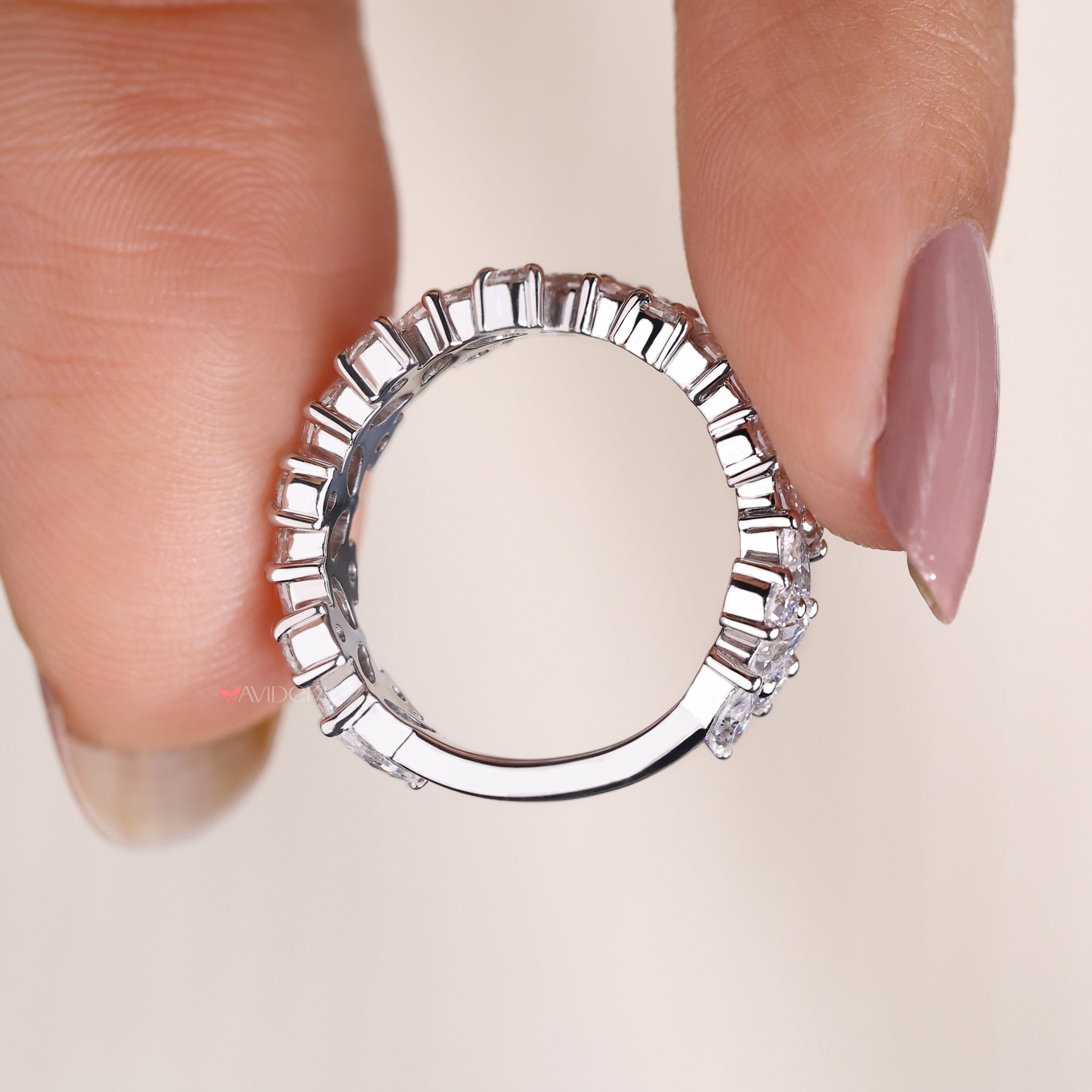White gold diamond band perfect for weddings or stacking.
