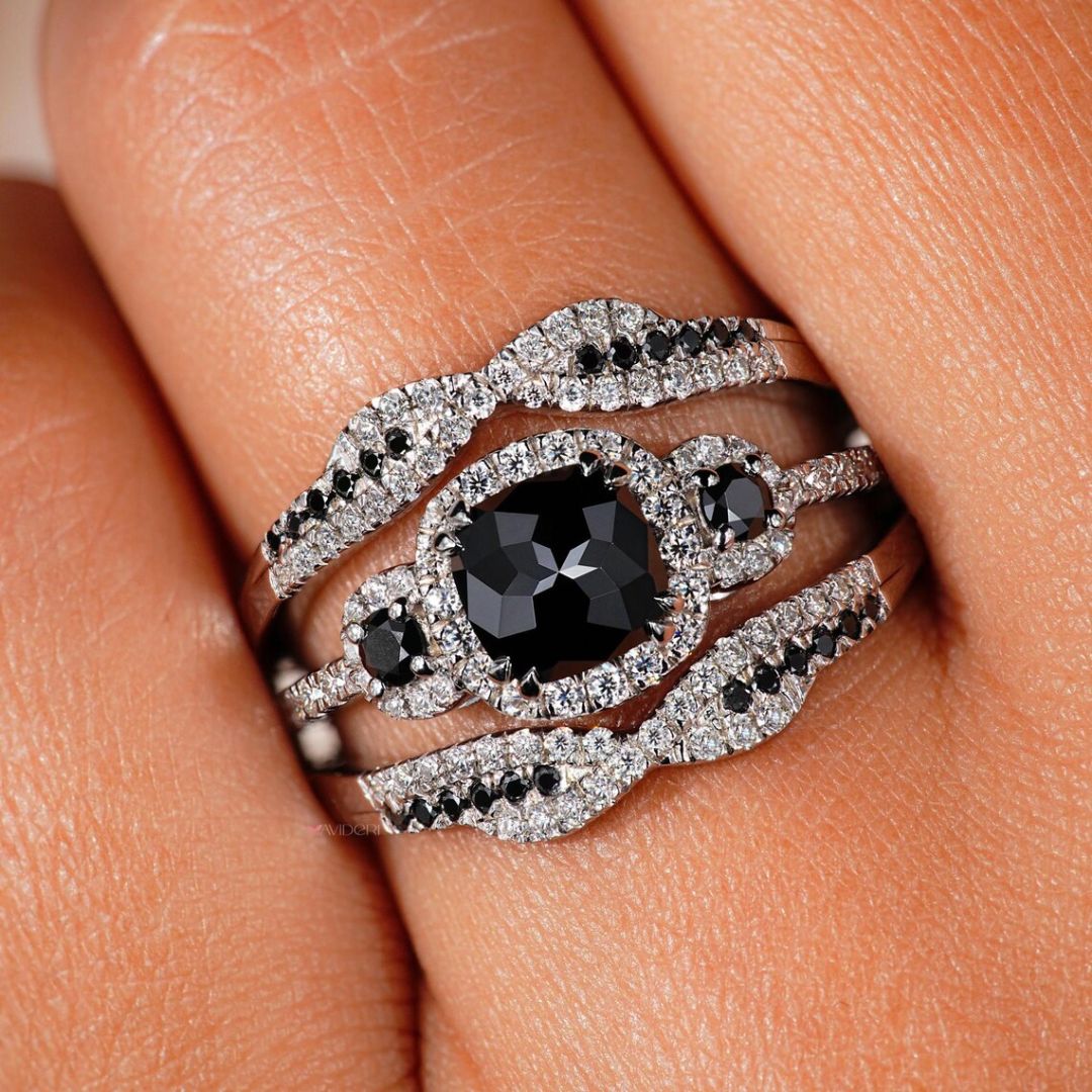 Halo engagement ring with intricate details and a dazzling centrepiece.