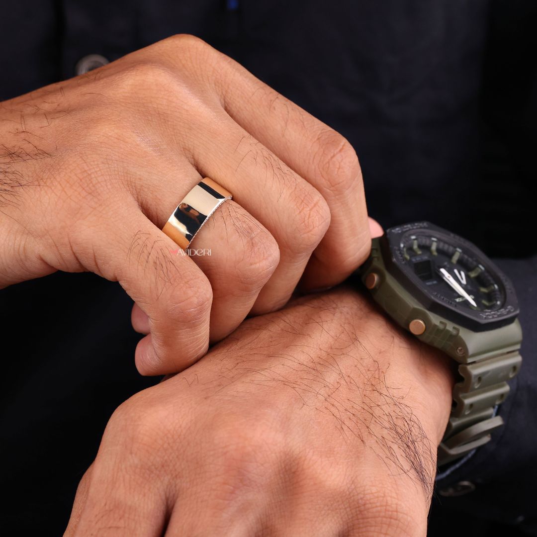 Fully Fill Gold Band featuring a men's moissanite wedding ring with timeless appeal.
