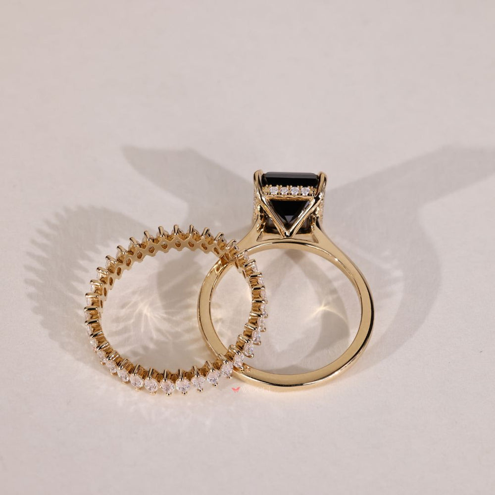 Yellow Gold Bridal Set Marquise Wedding Band Eternity Wedding Band Marquise Cut Moissanite.