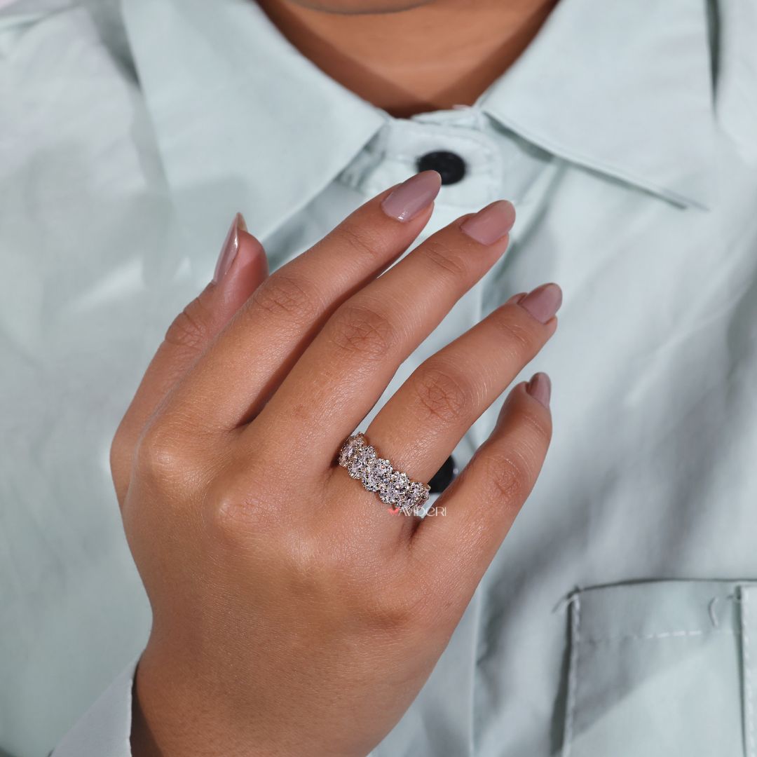 Unique wedding band in yellow gold design.