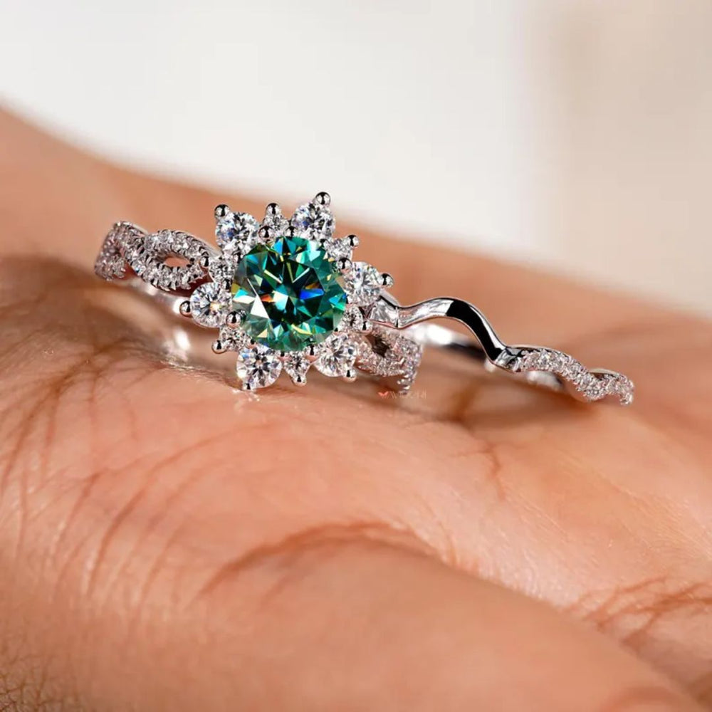 Engagement ring with wedding band matches perfectly for a full set.
