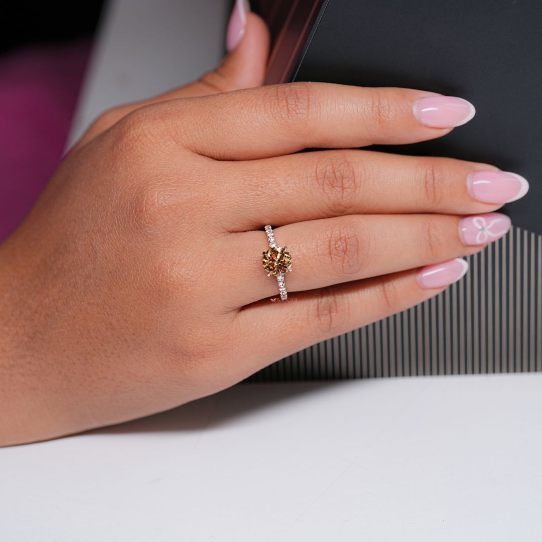 Round cut moissanite ring blending modern brilliance with lasting quality
