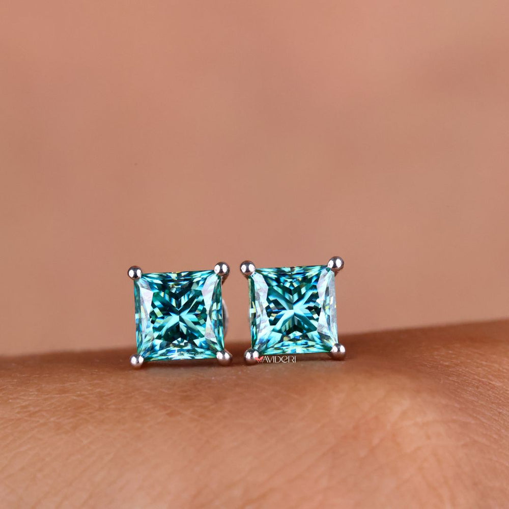 Princess Cut Moissanite earrings with push back earrings for secure wear.