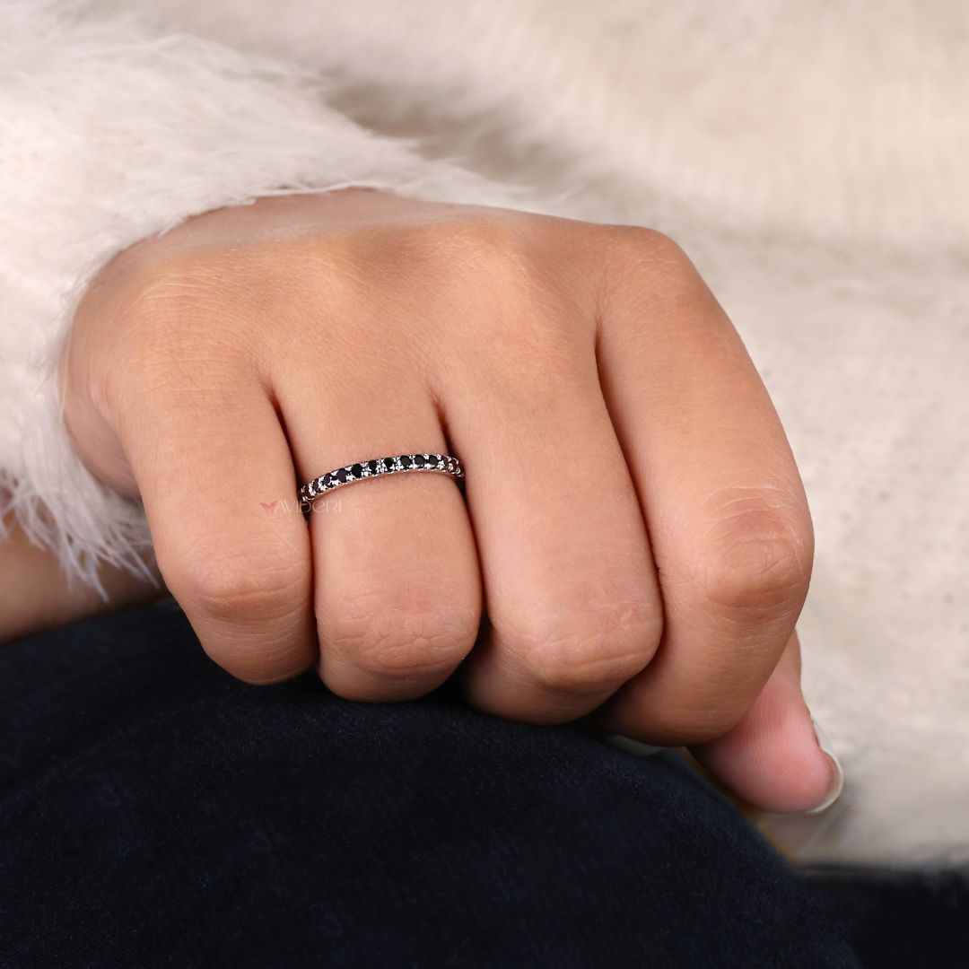 White and black Moissanite Band handmade jewelry
