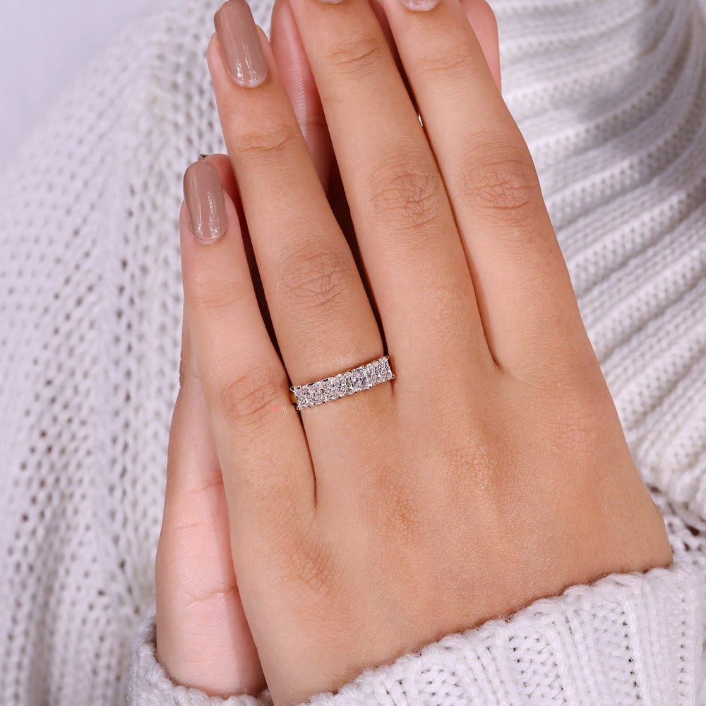 Sustainable lab grown diamond wedding band offering eco-friendly brilliance.
