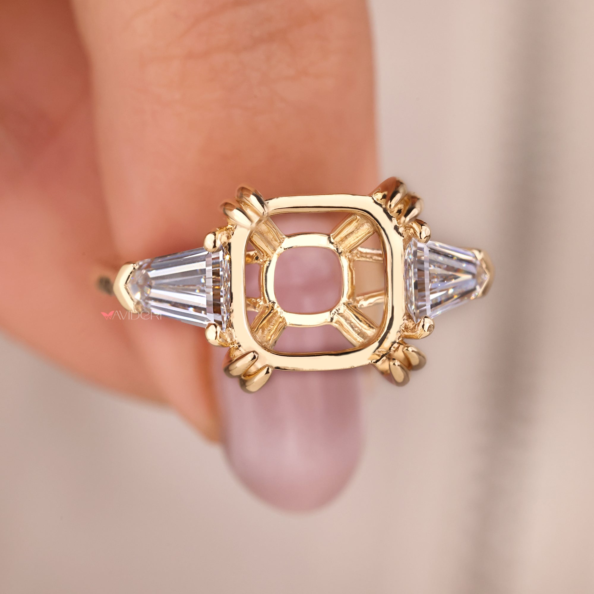 Handmade jewelry with bullet cut side stones.
