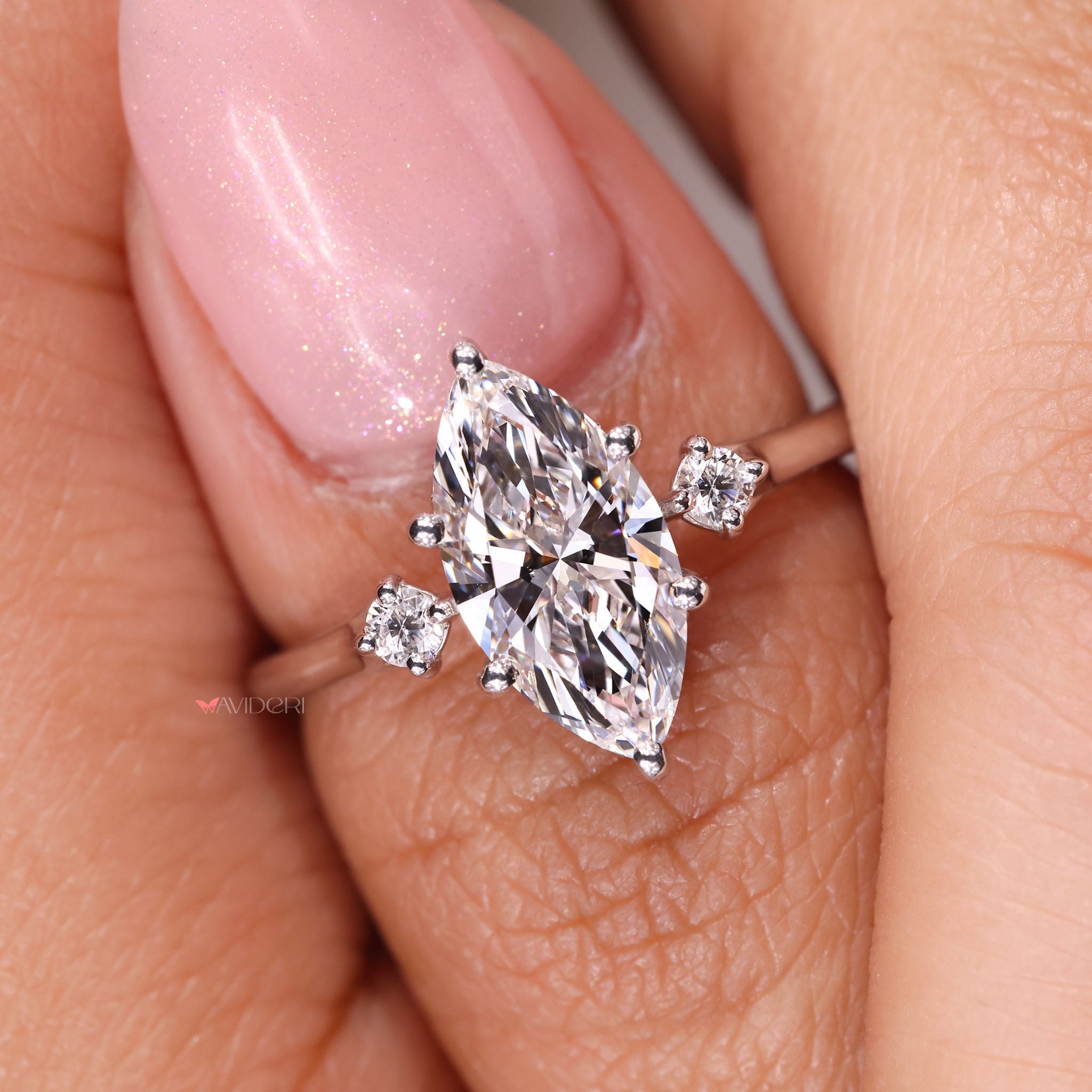 Unique engagement ring featuring a marquise Lab Grown Diamond.