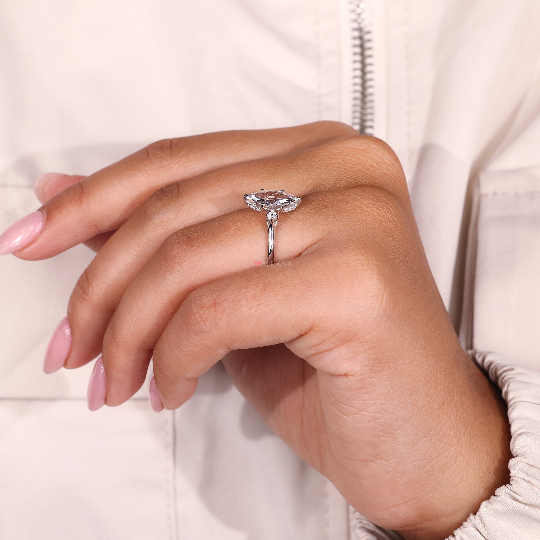 Avideri ring with unique marquise diamond and 6 prong setting.