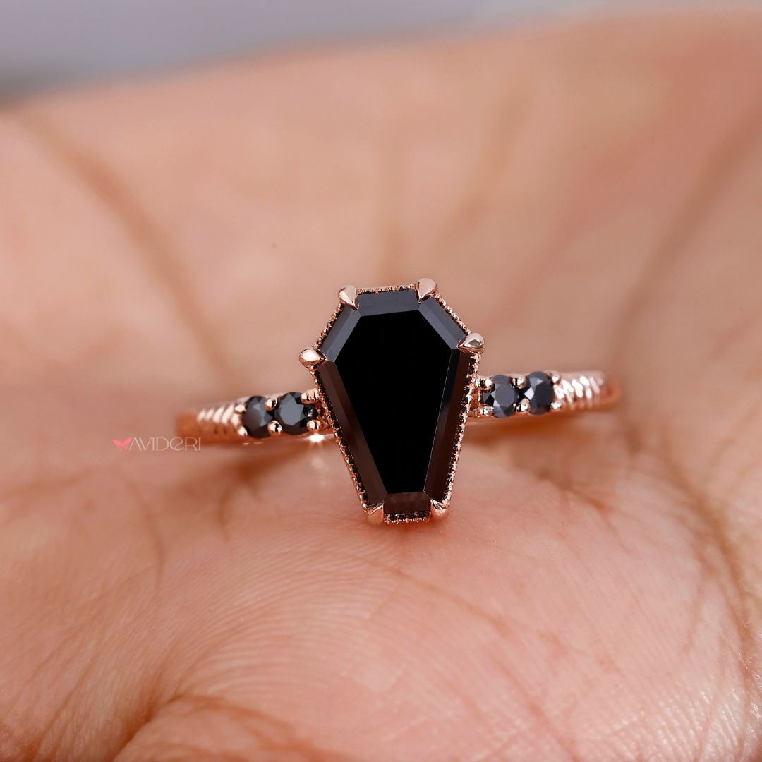Avideri ring with a beautiful coffin engagement ring design for a modern touch.
