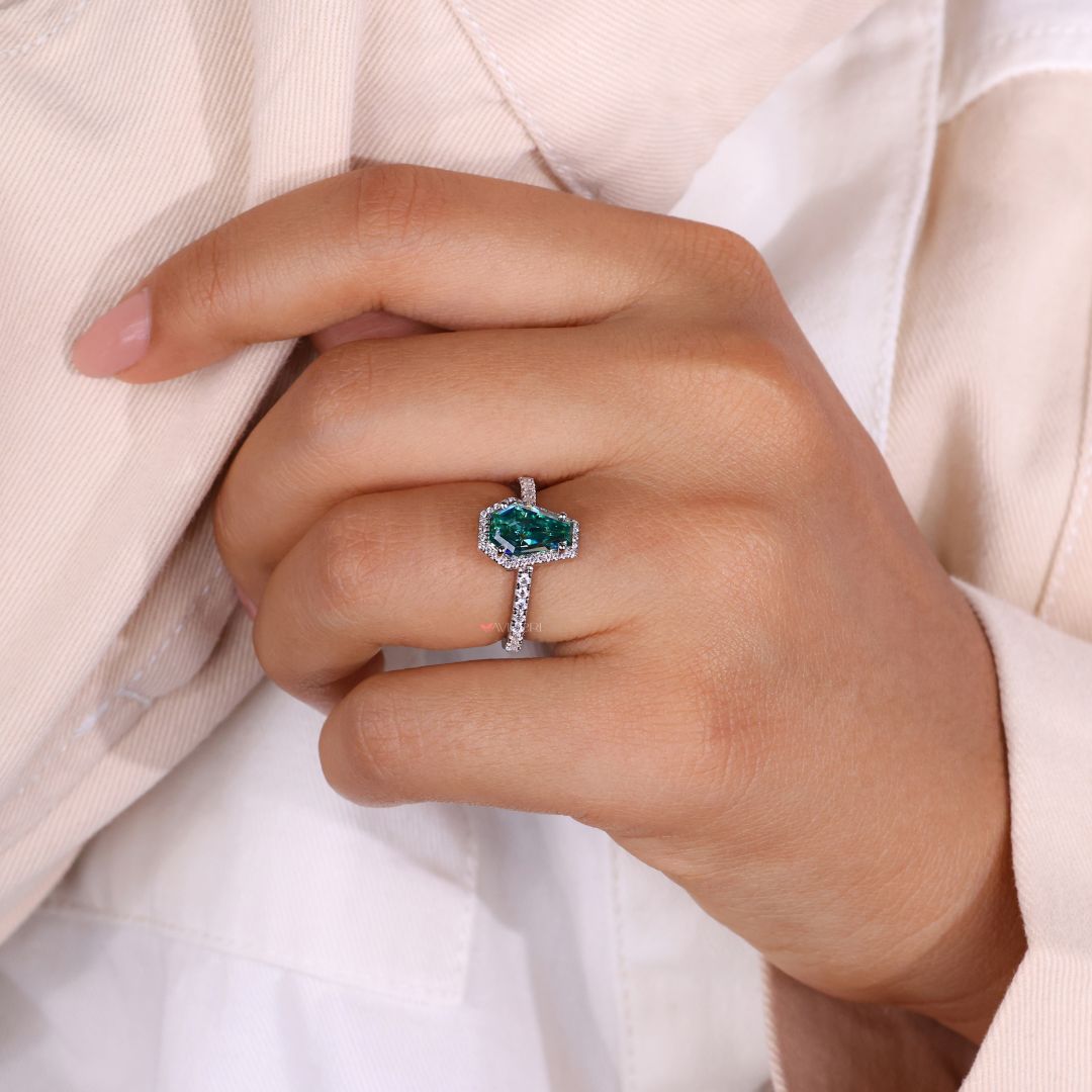 Moissanite engagement ring reflecting pure brilliance.
