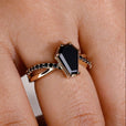 Coffin cut engagement ring with a unique and stunning design.
