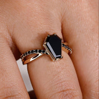 Black Coffin Cut Engagement Ring Twisted Pave Setting